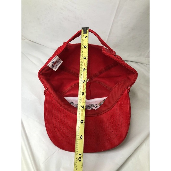 Vintage Corduroy Red Zip Back Hat Woody Woodpecker Embroidered Otto Cap - Picture 12 of 13
